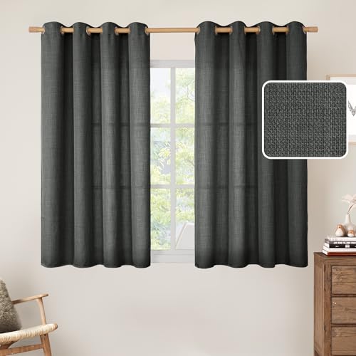 Light Filtering Linen Curtains 45 inch Length for Bedroom (52"W x 45"L (Pack of 2) / Silver Grommet-dark Grey)