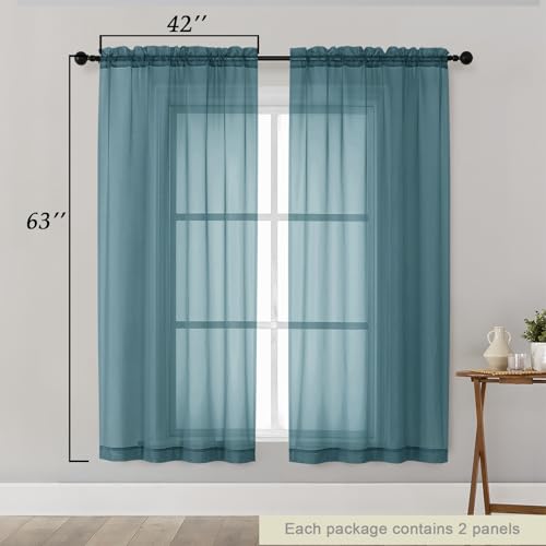 Sheer Dusty Blue Curtains for Bedroom Living Room 63 Inch Length 2 Panels (Dusty Blue / 42"W x 63"L (Pack of 2))