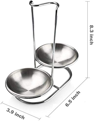 Steel Double Vertical Spoon Rest Ladles holder with 4 inch bowls (Silver Double)