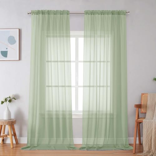 Green Sheer Curtains 96 Inches Long 2 Panels (Light Green / 59"W x 96"L (Pack of 2))