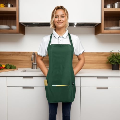 Adjustable Waterproof Aprons with 3 Pockets for Men Women (Green)