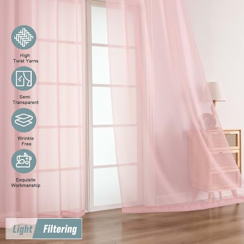 Extra Wide Blush Pink Sheer Curtains for Windows 108 inches Long (59"W x 108"L (Pack of 2) / Blush Pink)