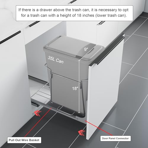 Dowell B15 Aluminum Base Wastebasket Pullout with Door Mount and 35Qt (Single Pull-Out - 35Qt)