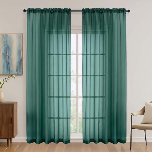 Hunter Green Sheer Curtains 84 Inches Long 2 Panels Set (Hunter Green / 59"W x 84"L (Pack of 2))