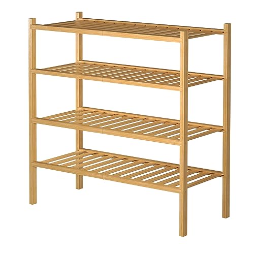 4 Tier Bamboo Shoe Rack for Closet Free Standing Wood Shoe Shelf for Entryway Small Space Stackable 27"x11"x26" (Natural / 4 tier)