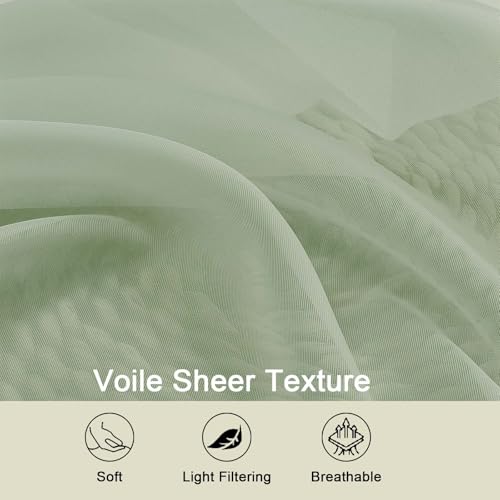 Sheer Sage Green Curtains for Bedroom Living Room 63 Inch Length 2 Panels (Sage Green / 42"W x 63"L (Pack of 2))