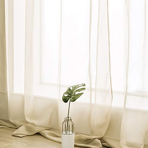 2 Panels Sheer Curtains for Living Room 54 X 72 Inches Beige (Beige / 54"W x 72"L (Pack of 2))