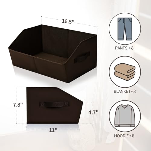 Closet Baskets for Shelves Trapezoid (Brown / Large -3 Pack)