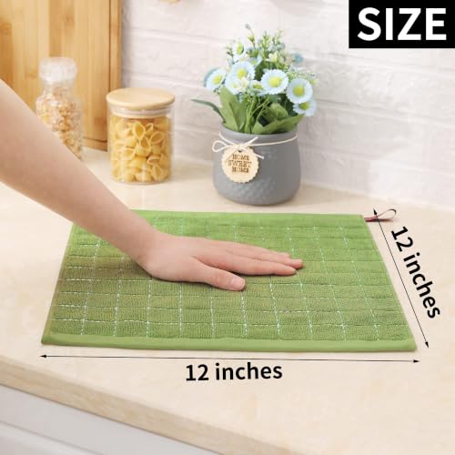 100% Cotton Terry Kitchen Dish Cloths (Olive Green / 12 X 12 - 12 Pack)