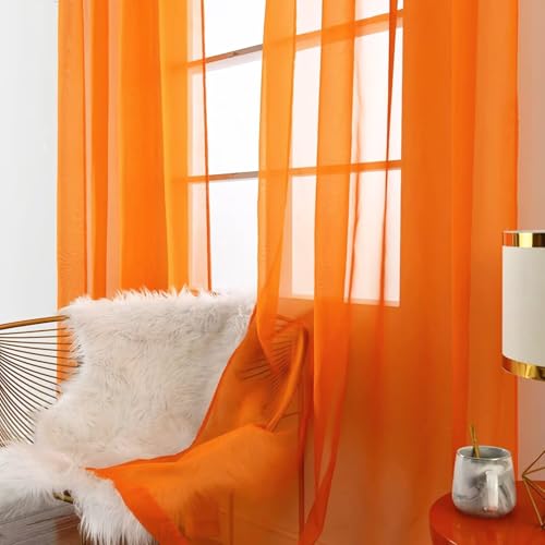 Orange Sheer Curtains 4 Panels Rod Pocket Semi (Orange / 52"W x 90"L (Pack of 4))