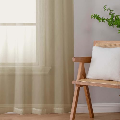 Taupe Sheer Curtains for Bedroom Living Room 45 Inch Length 2 Panels (Taupe / 42"W x 45"L (Pack of 2))