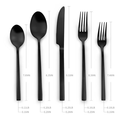 Black Silverware Set with Cuboid Handle 45 (Matte Black / 45 Pcs)