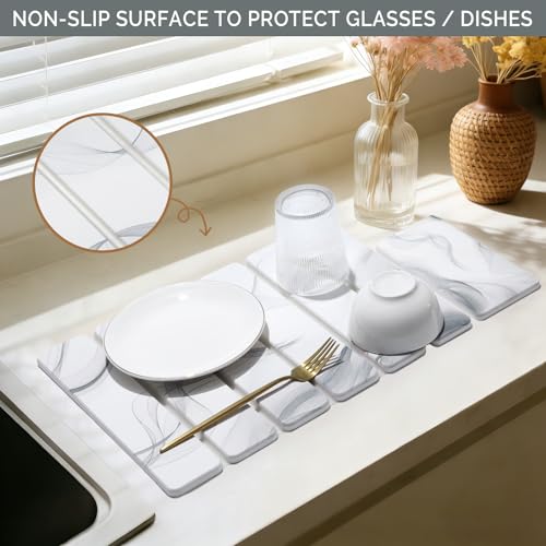 Small Stone Dish Drying Mat for Kitchen Counter (White Gray / 16" x 12")