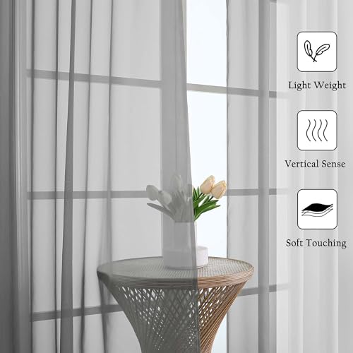 Charcoal Grey Sheer Curtains for Bedroom 84 Inches Long 2 Pcs (Charcoal Grey / 59"W x 84"L (Pack of 2))