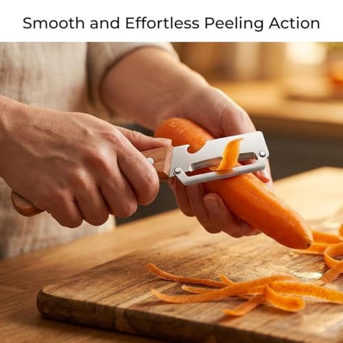 2 Pack Vegetable Peeler with Wooden Handle and Bottle Opener