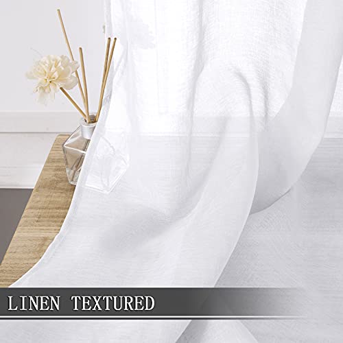Short Sheer Curtain Living Room Linen Textured Curtains Sheer Light Filtering Voile Rod Pocket Curtain for Bedroom (38"W x 54"L (Pack of 2) / White)