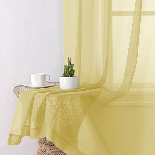 Yellow Sheer Curtains 45 Inch Length 2 Panels Set (42"W x 45"L (Pack of 2) / Yellow)