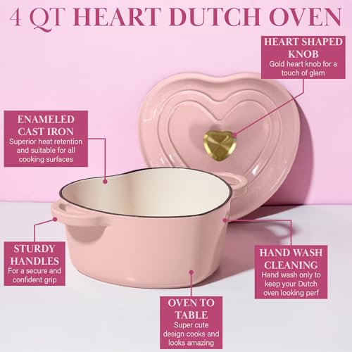 Enameled Cast Iron Dutch Oven Pot with Lid (Pink / 4-Quart)