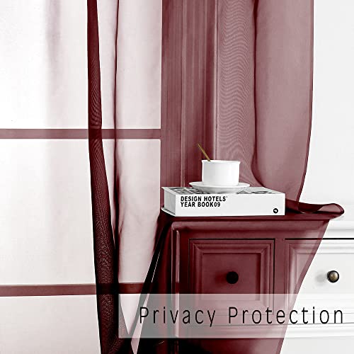 2 Panels Window Burgundy Sheer Curtains 42" x 45" Inches for Small Windows (Burgundy / 42"W x 45"L (Pack of 2))