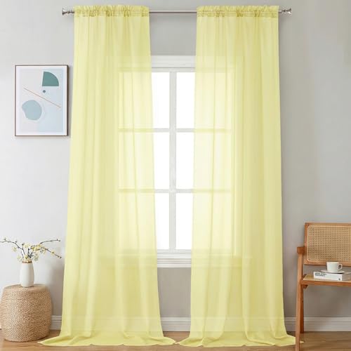 Sheer Curtains 108 Inch Length 2 Panels Set (Light Yellow / 42"W x 108"L (Pack of 2))