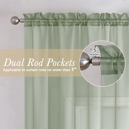 Sage Green Sheer Curtains 78 Inches Long 2 Pcs (Sage Green / 42"W x 78"L (Pack of 2))