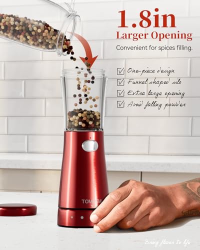 Electric Salt and Pepper Grinder Set with Storage Base (Bright Red)