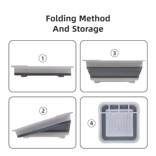Collapsible Dish Drying Rack for RV Campers Portable Dinnerware Drainer Organizer for Kitchen Travel Trailer (Gray- Gray)
