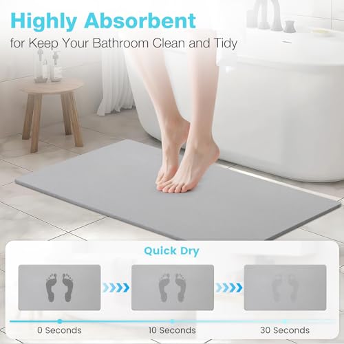Large Fast Drying Diatomite Stone Bath Mat (Light Grey / 30" x 17" (Rectangular))