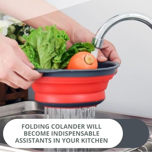 Red Round Silicone Collapsible Colander (Red 1PC)