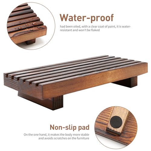 Kitchen Sink Tray for Bathroom Counter Decorative Wooden Riser Soap Holder (8.7x4 inch / Brown)