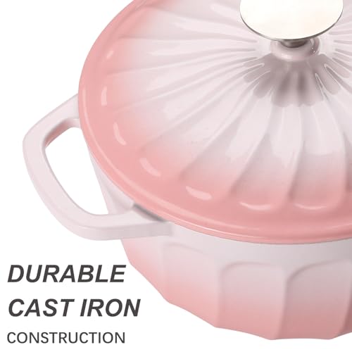 Enameled Cast Iron Dutch Oven Pot with Lid (Pink / 3 QT)
