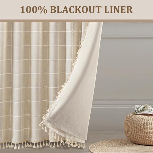 Boho Blackout Plaid Curtains 72 Inch Drapes Linen Blend 2 Panels (Plaid / 52"W x 72"L (Pack of 2))