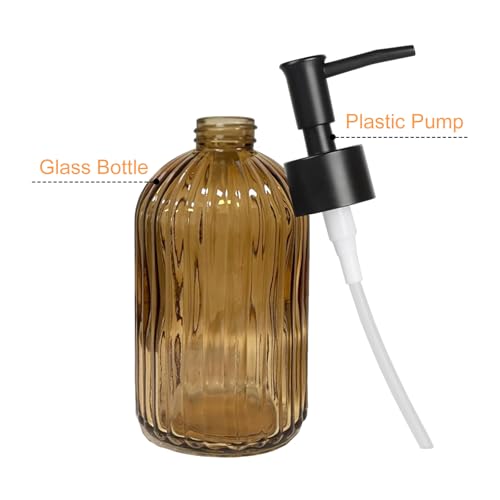 14Oz Brown Glass Soap Dispenser with Plastic Pump (Brown)