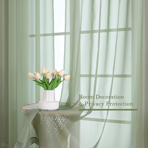 Sage Green Sheer Curtains 108 Inches Long 2 Panels (Sage Green / 59"W x 108"L (Pack of 2))