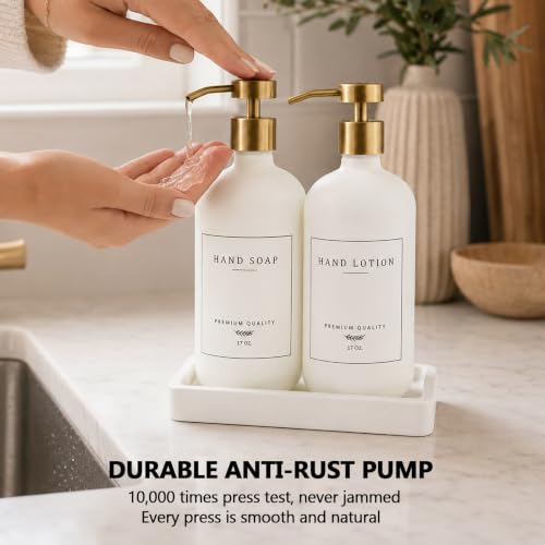 Soap Dispenser Bathroom (White Bottle/Gold Pump + Tray)