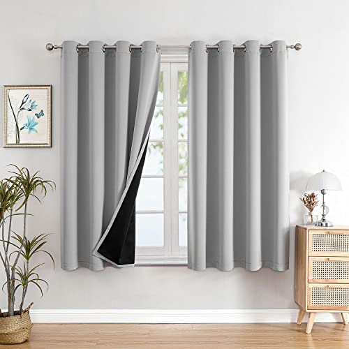 100% Blackout Curtains for Bedroom 45 Inches Long 2 Panels Set (52"W x 45"L (Pack of 2) / Light Grey)