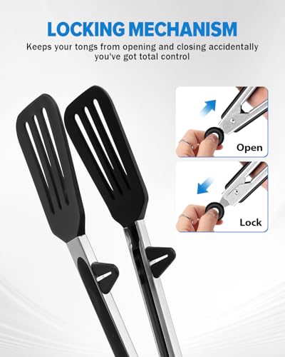 Kitchen Tongs for Cooking (Black / 9 inch)