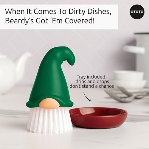 New! Beardy Gnome Dish Brush by Ototo (Beardy Green)