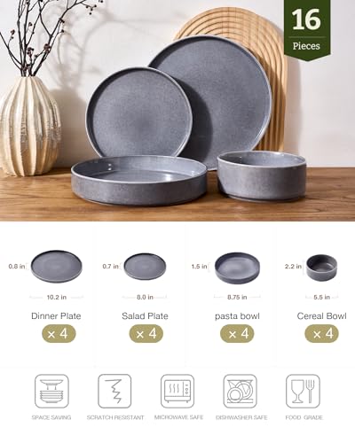 Annecy 16 Piece Dinnerware Set with Pasta Bowls (Misty Blue / Service for 4 (Include Pasta Bowls))