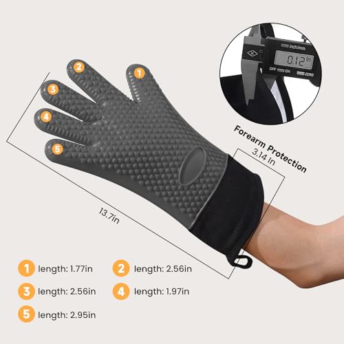 BBQ Gloves Heat Resistant Oven Mitts (Gray / Large)