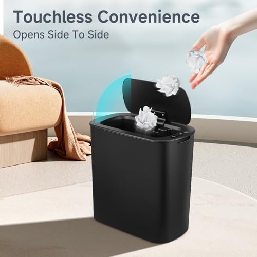 Automatic Small Bathroom Trash Can with Lid (Black)