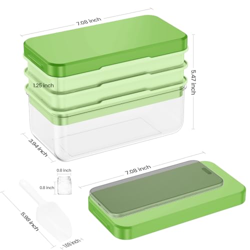 Ice Cube Tray with Lid and Bin (Green / 0.8"-84Cubes)