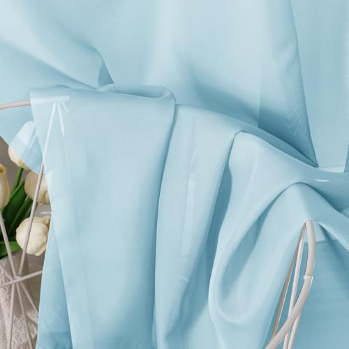 2 Pack Basic Sky Blue Sheer Curtain Drapes 90 Inch Length 2 Panels for Living Room (42"W x 90"L (Pack of 2) / Sky Blue)