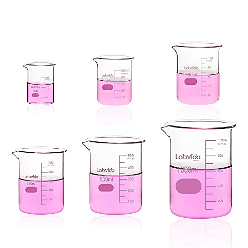Upgrated 6 Size Low Form Glass Beaker Set (6 Sizes: 25/50/100/250/500/1000ml)