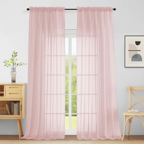 Extra Wide Blush Pink Sheer Curtains for Window 96 Inches Long 2 Panels Set (59"W x 96"L (Pack of 2) / Blush Pink)