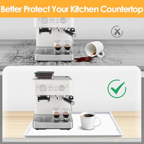 Silicone Coffee Maker Mat with Lip for Countertops (White / 19.7'' x 15'')