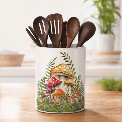 Yellow Mushroom Ceramic Utensil Crock (Mushroom 02)