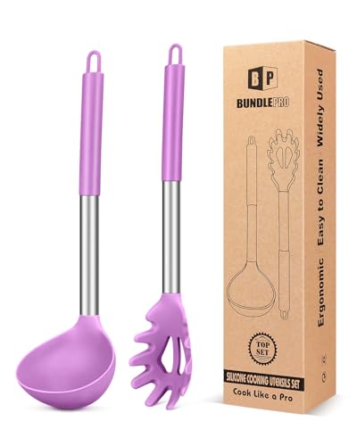 Silicone Soup Ladle and Pasta Spoon Set (Purple)