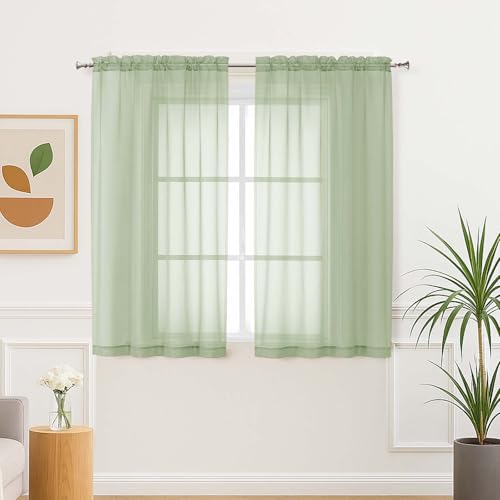 Light Green Sheer Curtains 54 Inch Length 2 Panels Set for Living Room (42"W x 54"L (Pack of 2) / Light Green)