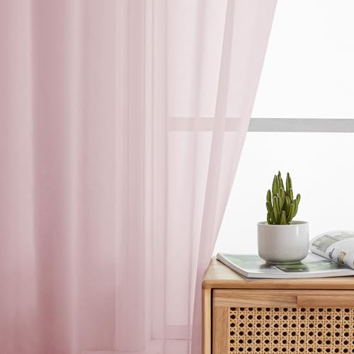 Light Pink Sheer Curtains 63 Inch Length 2 Panels Set for Living Room (Blush / 42"W x 63"L (Pack of 2))